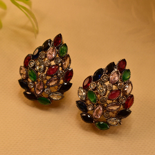 Dazzling Unique Design Gold Plated Real Stones Earrings For Girls/women