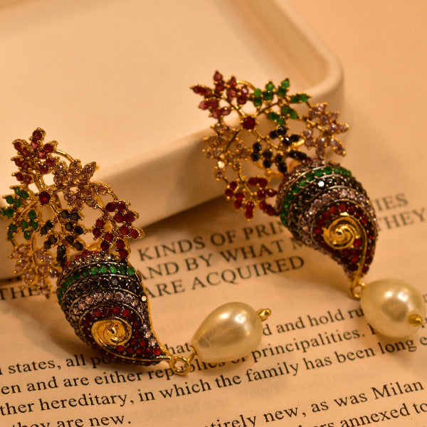 Beautiful Unique Design Gold Plated Real Stones Earrings For Girls/women
