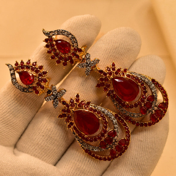 Glamorous Unique Design Gold Plated Real Stones Earrings For Girls/women