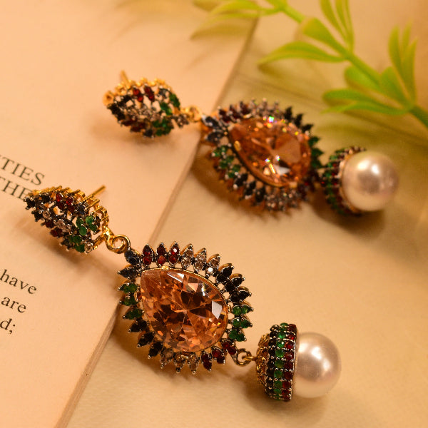Beautiful Unique Design Gold Plated Crystal Stones Earrings For Girls/women