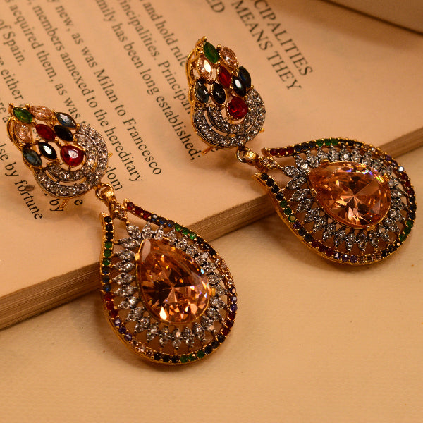 Glamorous Unique Design Gold Plated Crystal Stones Earrings For Girls/women