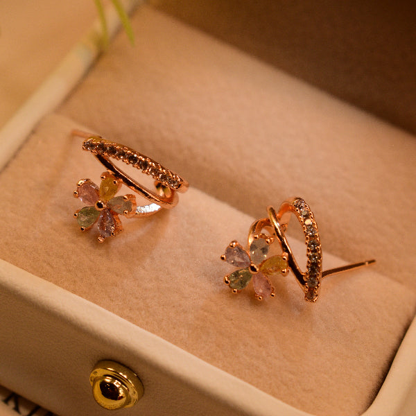 Sparkling Unique Design Gold Plated Crystal Stones Earrings For Girls/women
