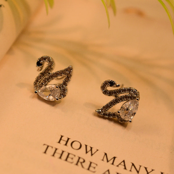 Stylish Duck Design Silver Plated Crystal Stones Earrings For Girls/women