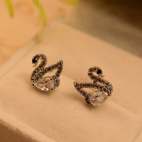 Stylish Duck Design Silver Plated Crystal Stones Earrings For Girls/women