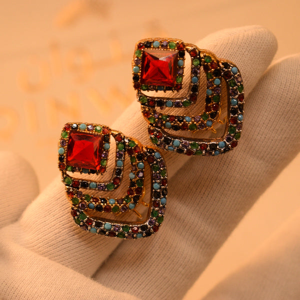 Elegant Unique Design Gold Plated Crystal Stones Earrings For Girls/women