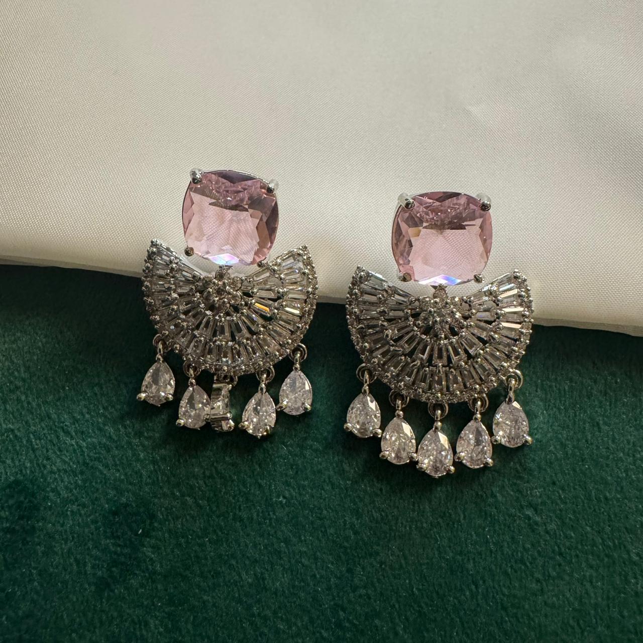 Elegant Design Silver Plated Crystal Stones Earrings For Girls/women