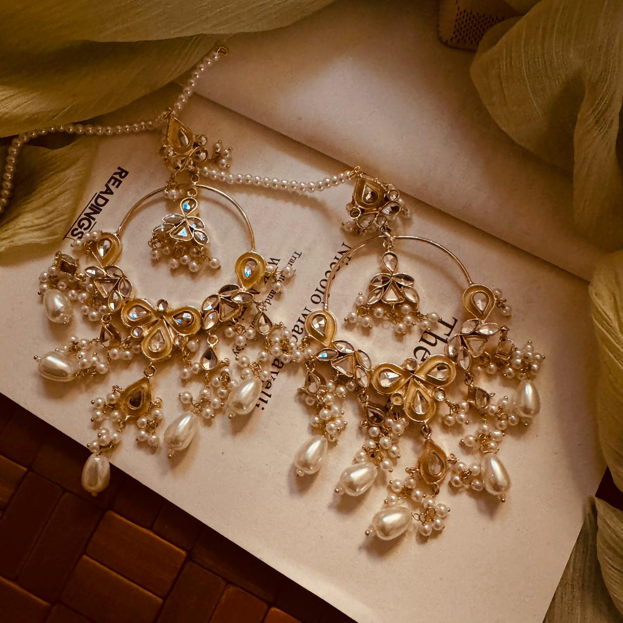 Beautiful Unique Design Gold Plated Kundan Earrings For Girls/women
