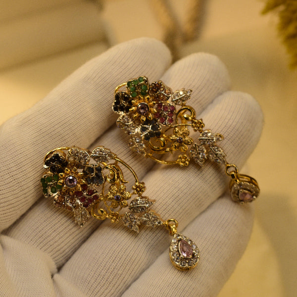 Stylish Unique Design Gold Plated Crystal Stones Earrings For Girls/women