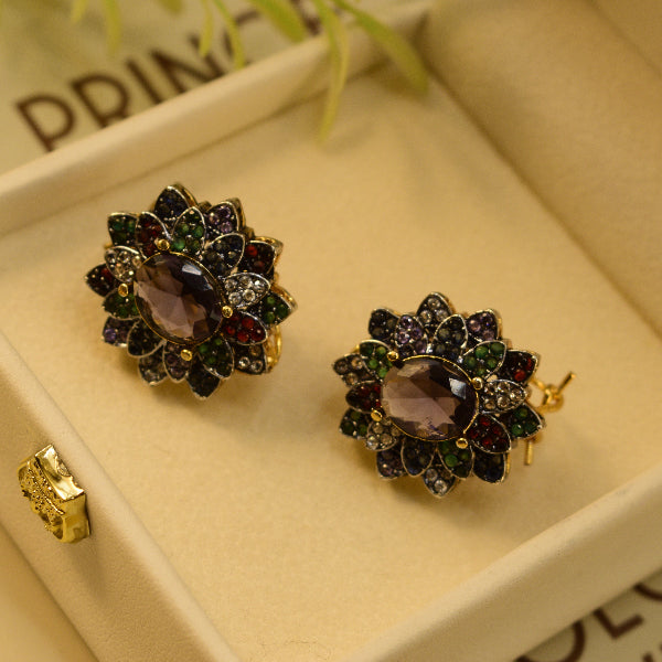 Luxury Unique Design Gold Plated Crystal Stones Earrings For Girls/women