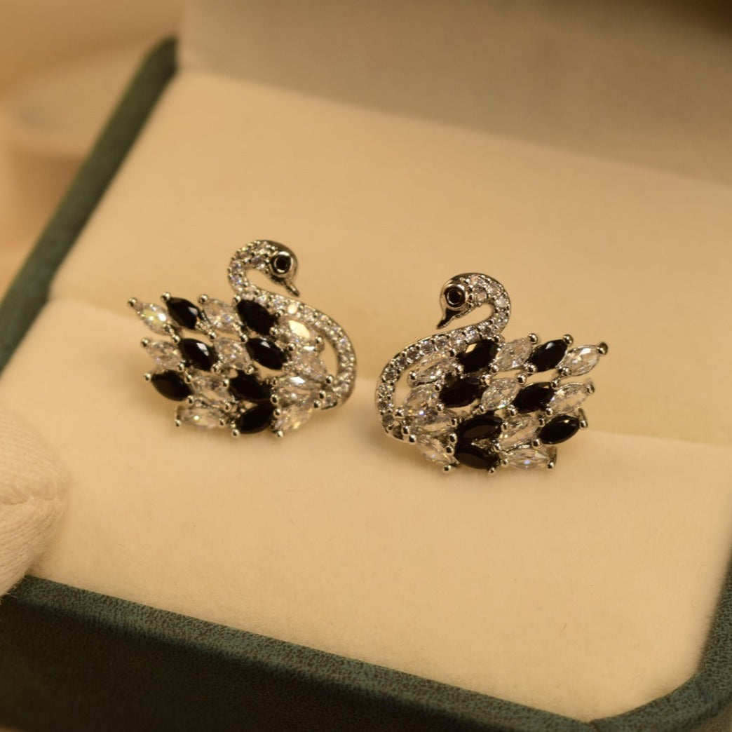 Elegant Swan Design Maroon/Black Crystal Stones Earrings For Girls/Women