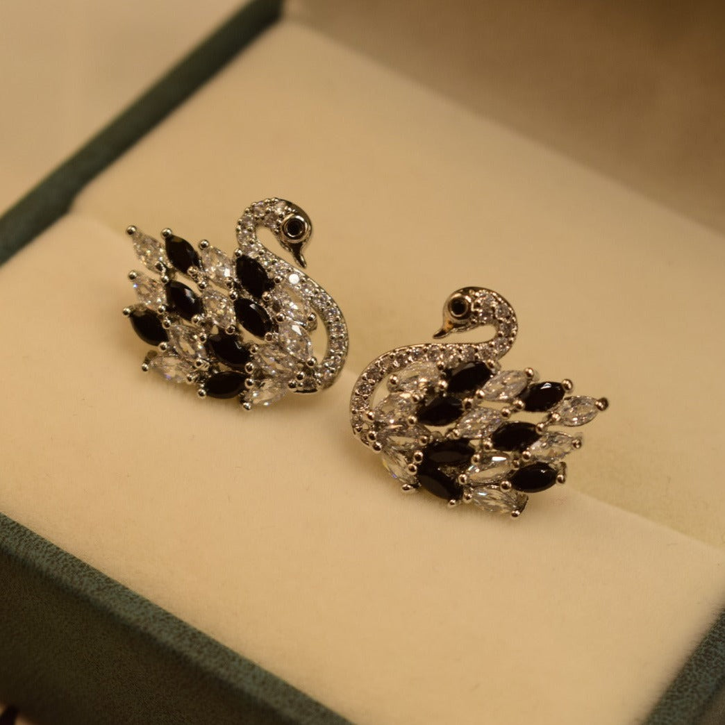 Elegant Swan Design Maroon/Black Crystal Stones Earrings For Girls/Women