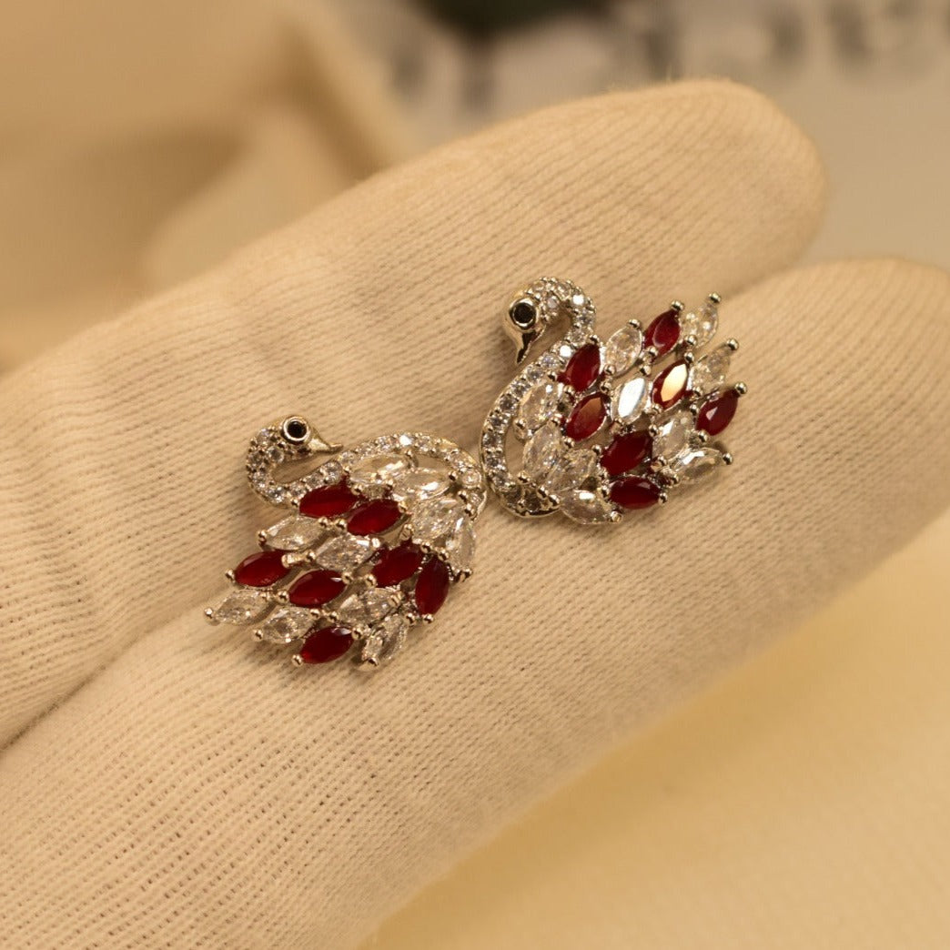 Elegant Swan Design Maroon/Black Crystal Stones Earrings For Girls/Women