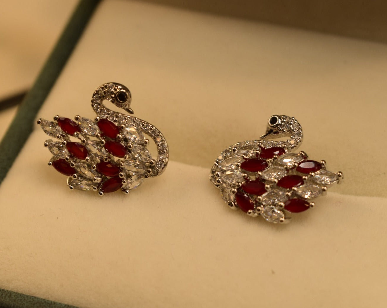 Elegant Swan Design Maroon/Black Crystal Stones Earrings For Girls/Women