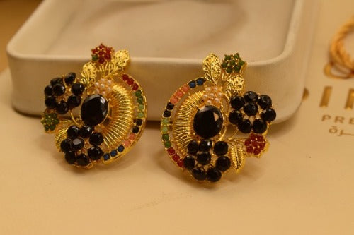 Fancy Design Golden Multicolour Stones Earrings For Girls/women.
