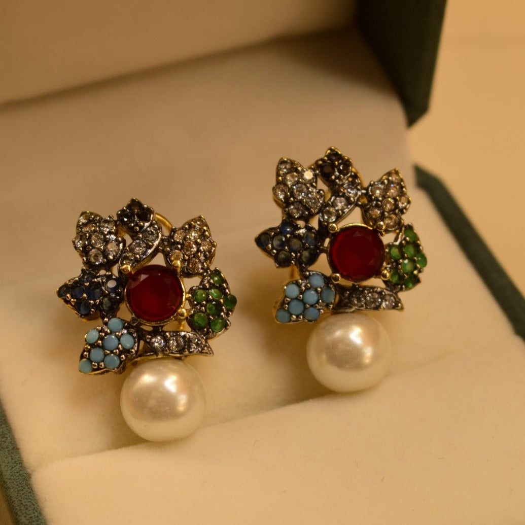 Fancy Design Golden Multicolours Stones Earrings For Girls/women.