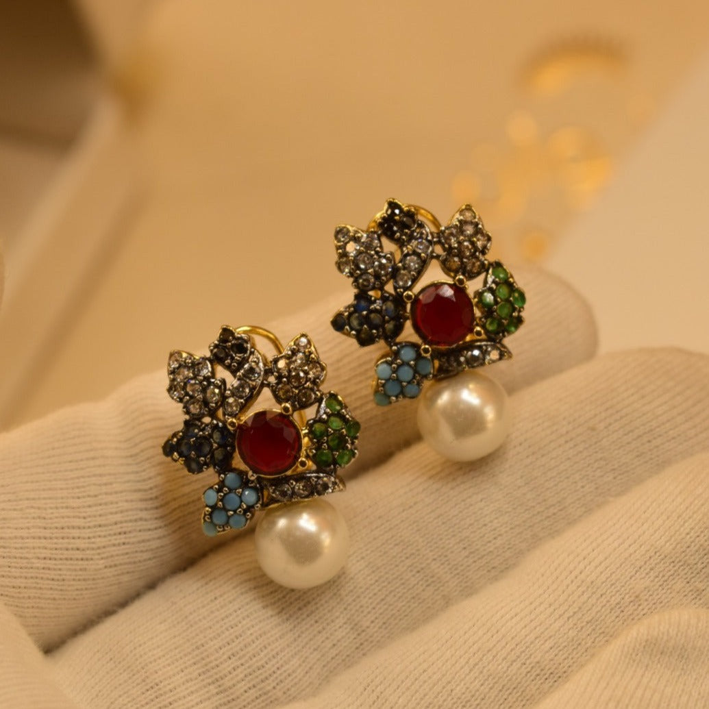 Fancy Design Golden Multicolours Stones Earrings For Girls/women.