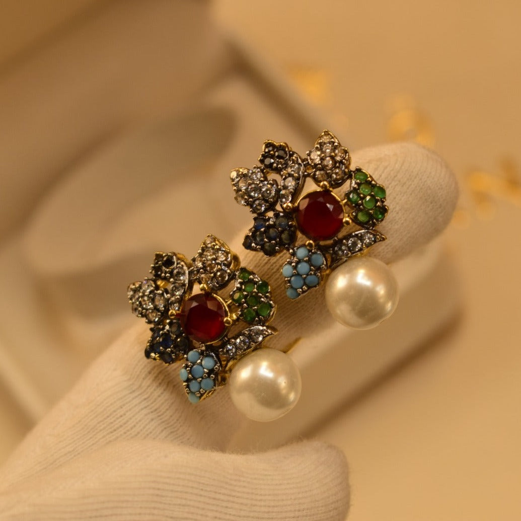 Fancy Design Golden Multicolours Stones Earrings For Girls/women.