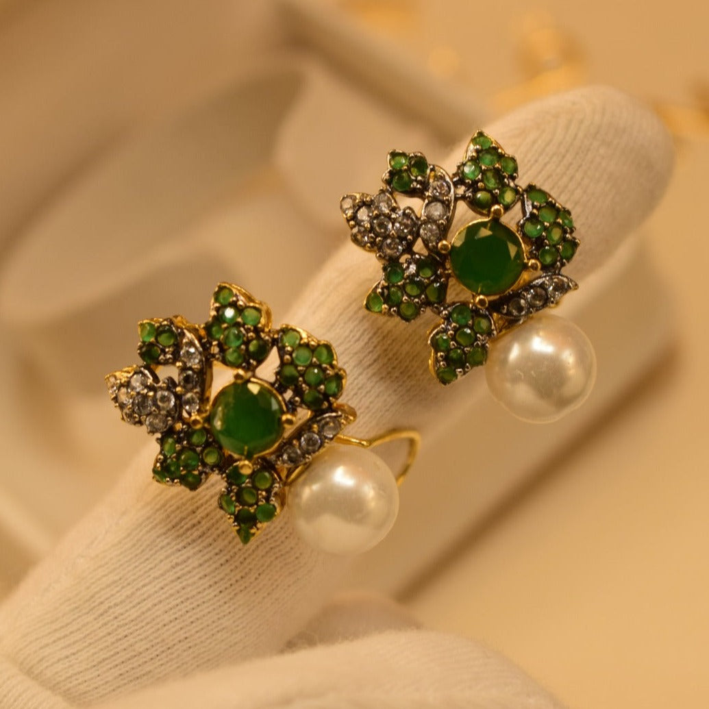 Stylish Design Golden Green Stones Earrings For Girls/women.