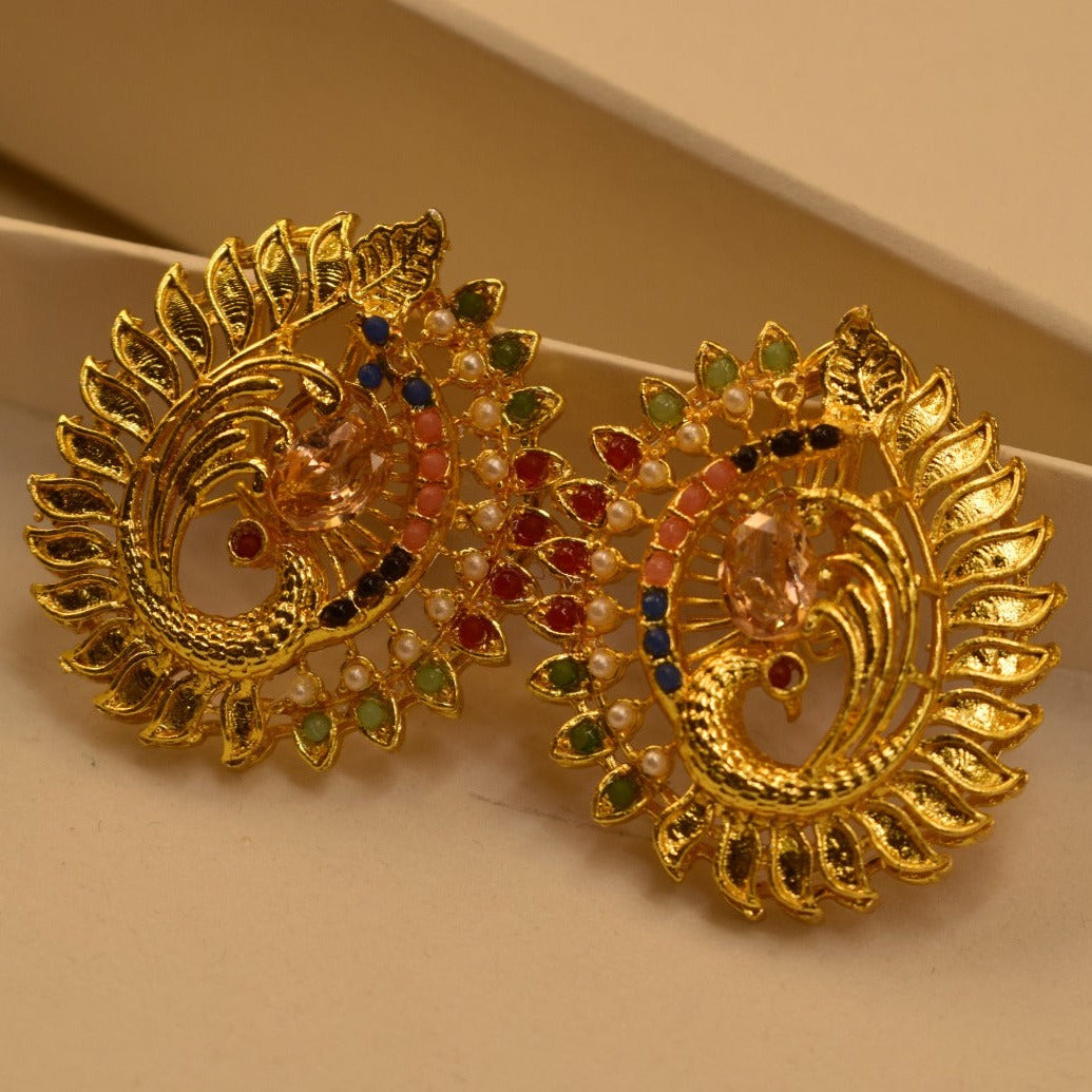 Stylish Design Golden White/Shempion Stones Earrings For Girls/women.