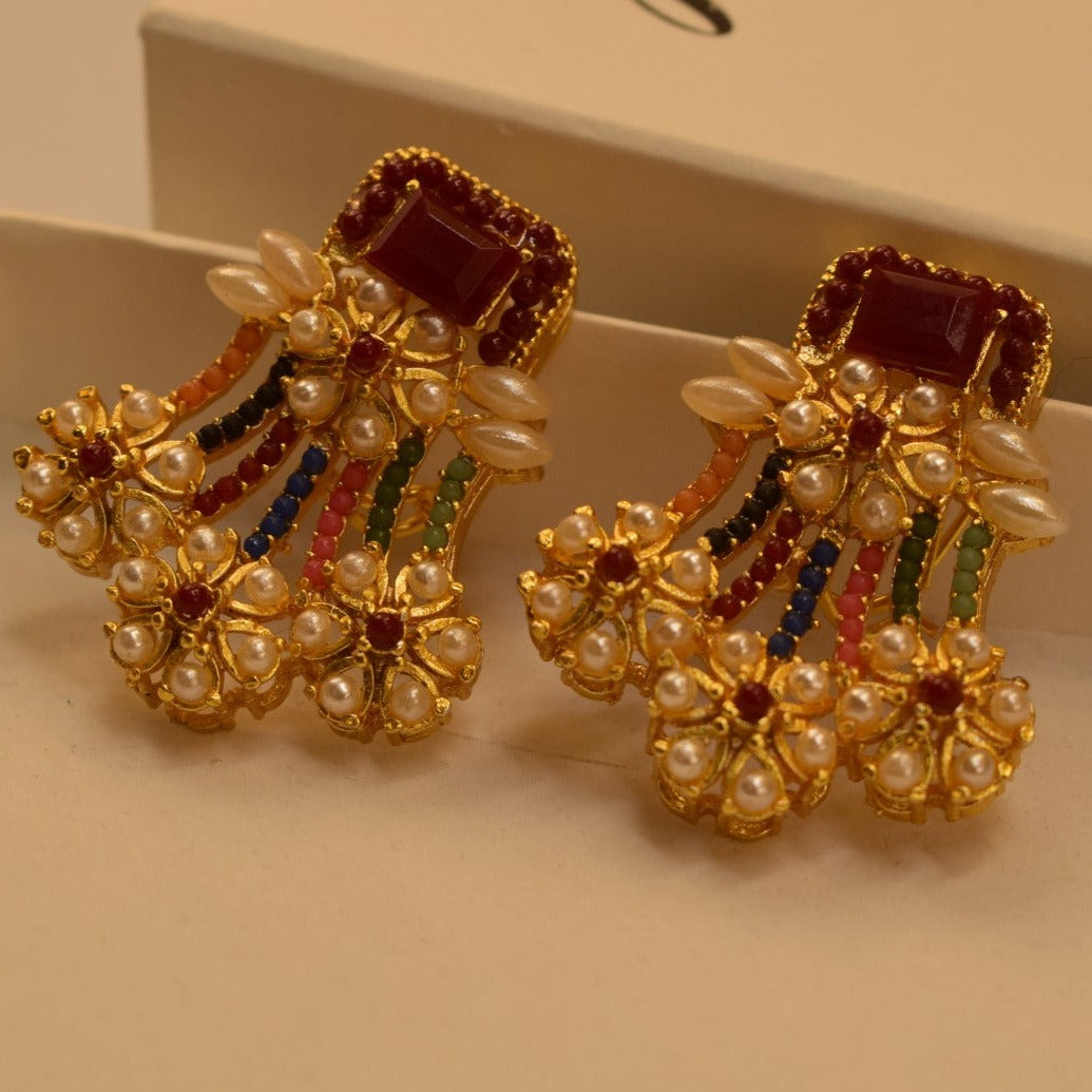 Elegant Design Golden White/Maroon/Green/Black/Yellow/Pink/Parple/Orange Stones Earrings For Girls/women.