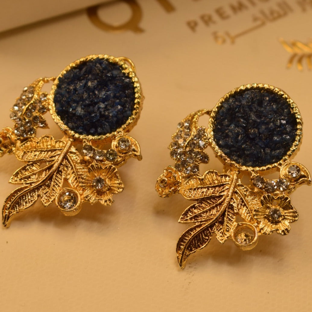 Fancy Leaf Design Golden White/Maroon/Green/Black/Shampion/Pink/Blue/ Stones Earrings For Girls/women.