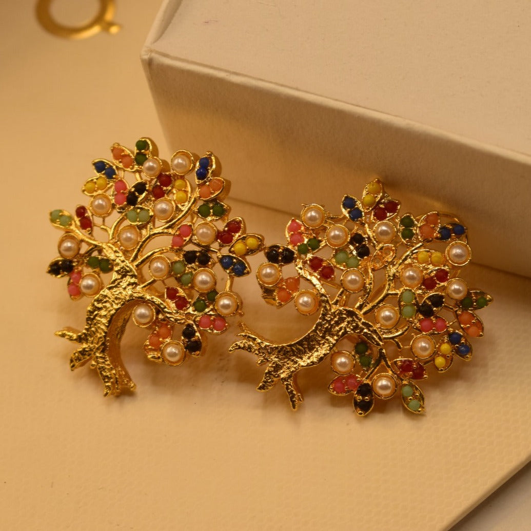 Fancy Tree Design Golden Multicolours Stones Earrings For Girls/women.