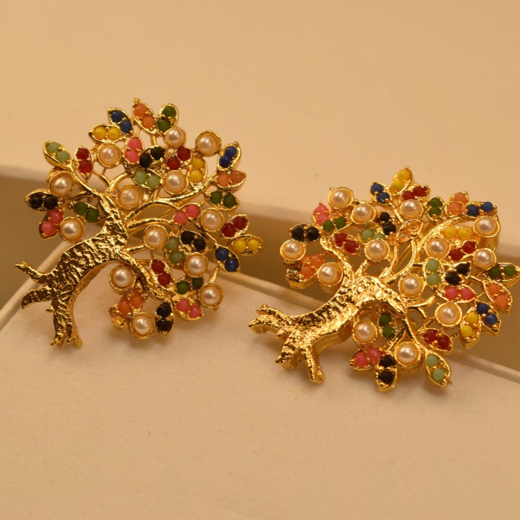 Fancy Tree Design Golden Multicolours Stones Earrings For Girls/women.