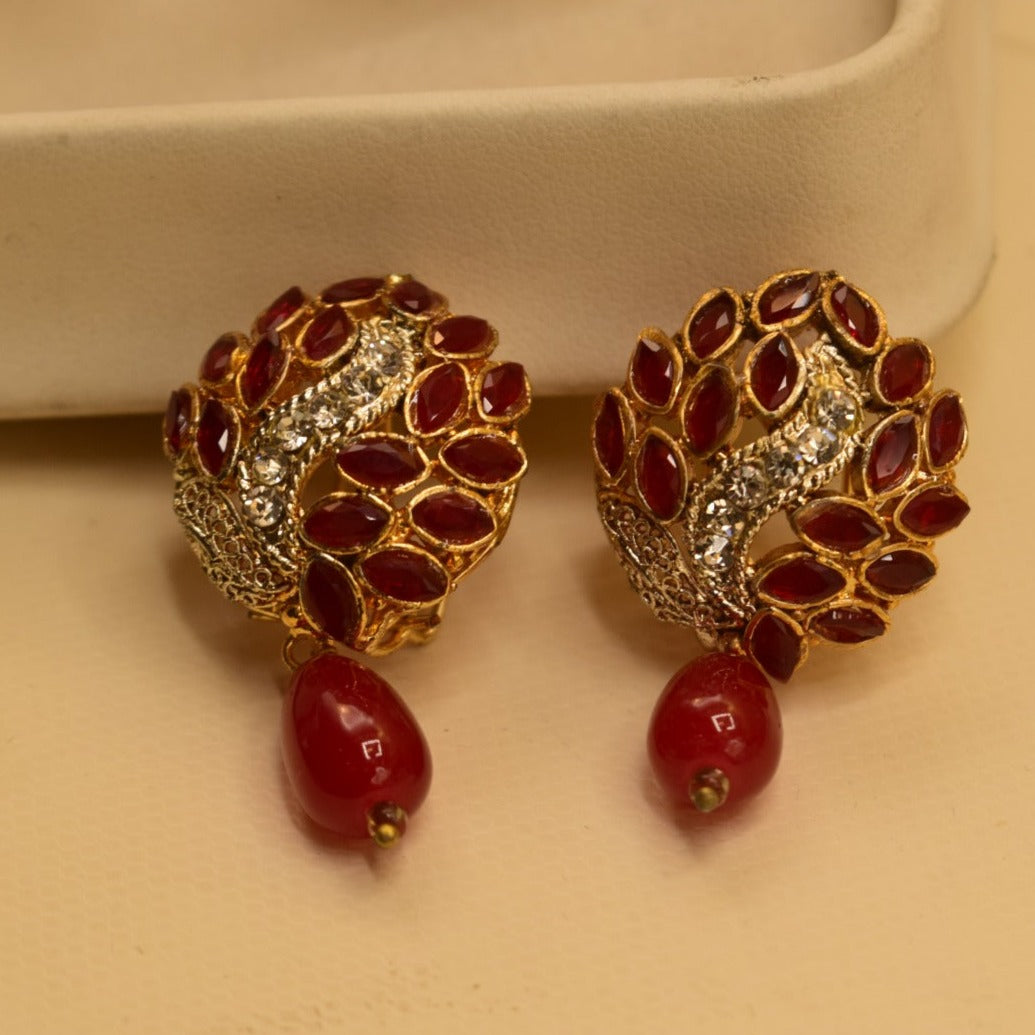 Fancy Design Red Stone Earrings For Girls/women.