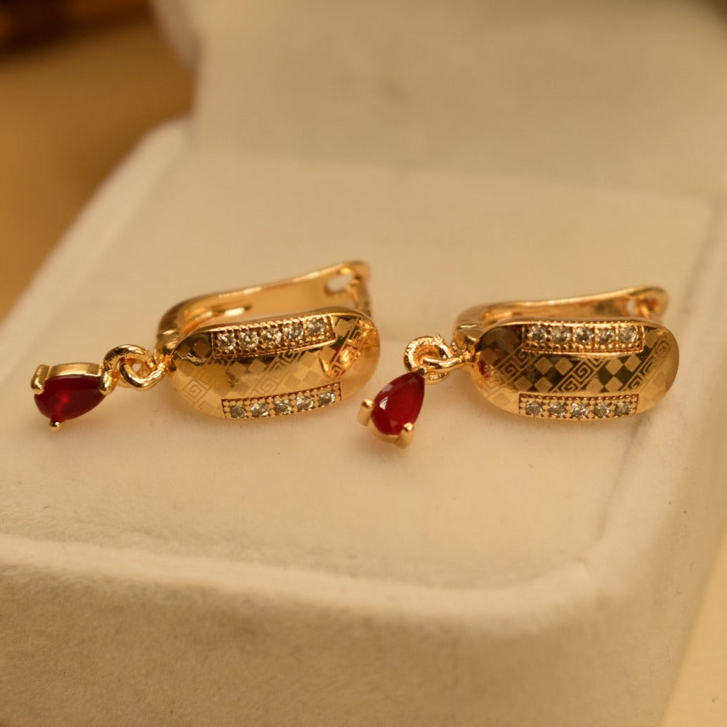 Unique Design Golden Red Stones Earrings For Girls/women.