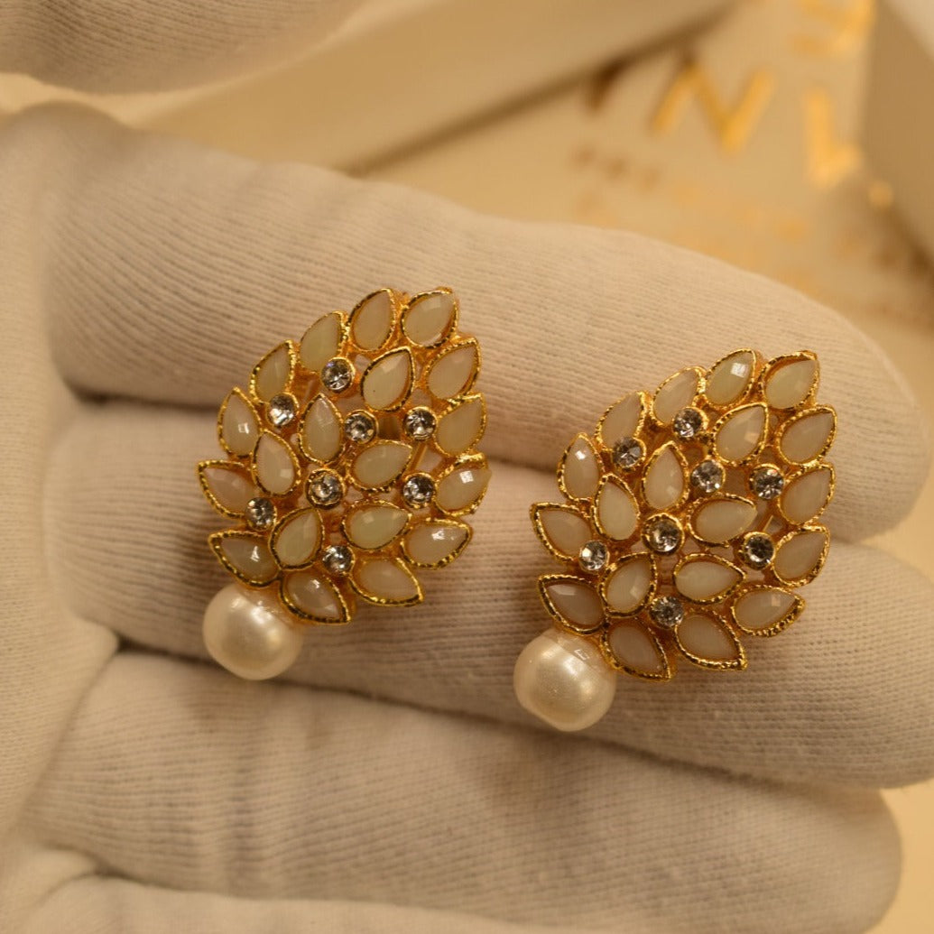 Elegant Design Golden Maroon/Black/White Stones Earrings For Girls/women.