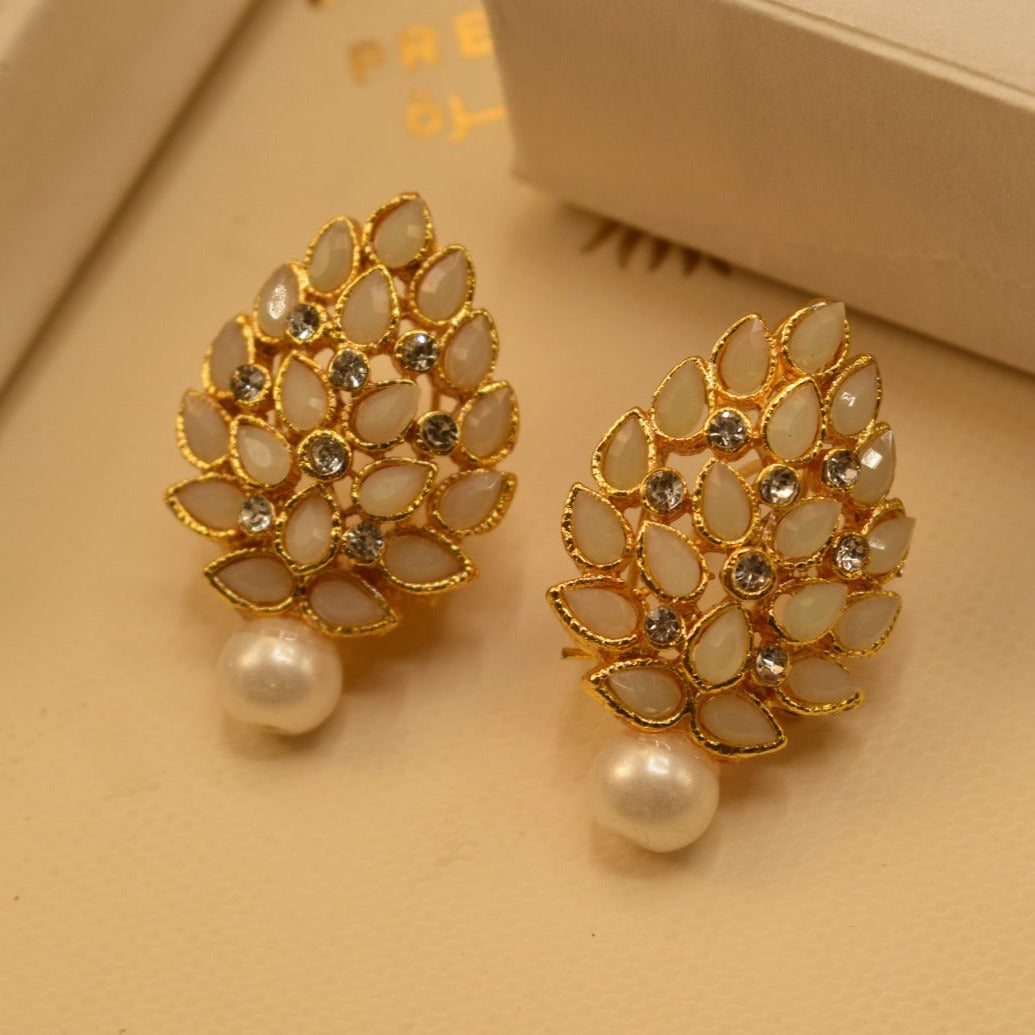 Elegant Design Golden Maroon/Black/White Stones Earrings For Girls/women.