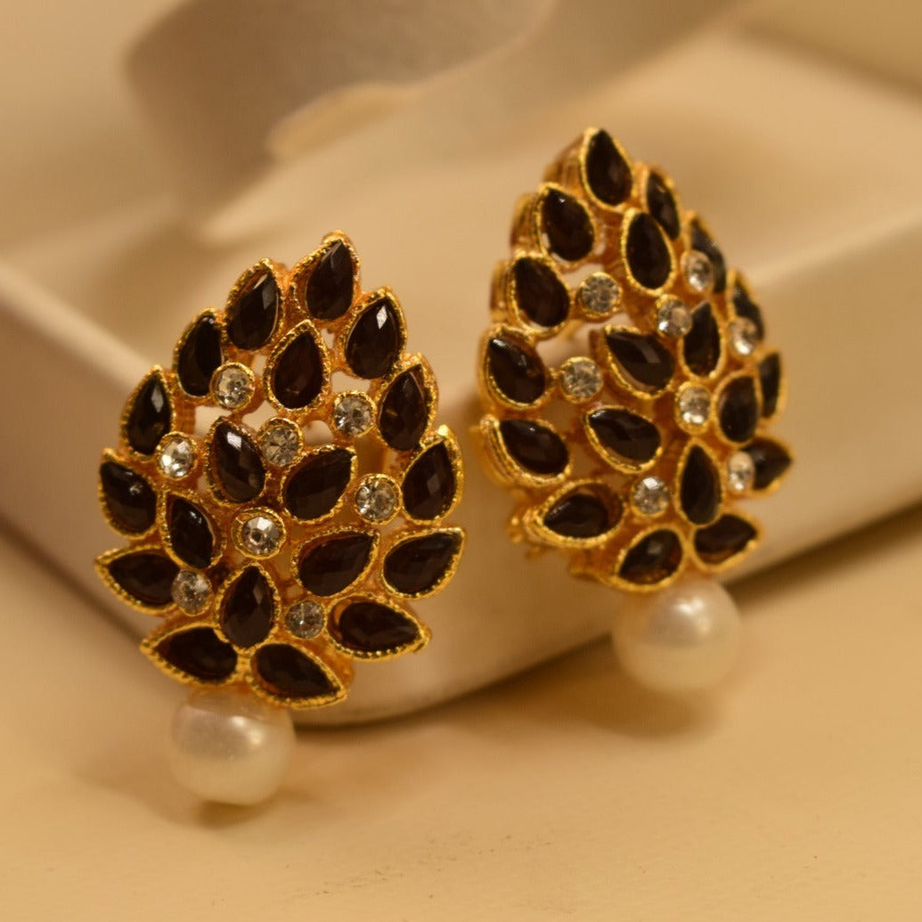 Elegant Design Golden Maroon/Black/White Stones Earrings For Girls/women.