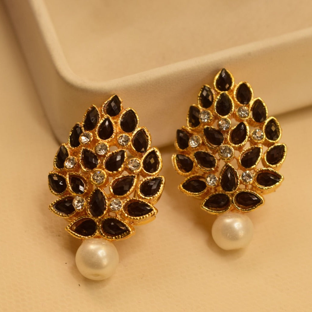 Elegant Design Golden Maroon/Black/White Stones Earrings For Girls/women.
