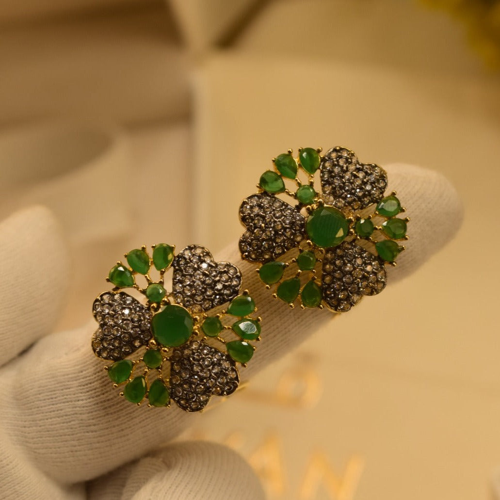 Fancy Design Jarao Heart Design Green Stone Earrings For Girls/women.