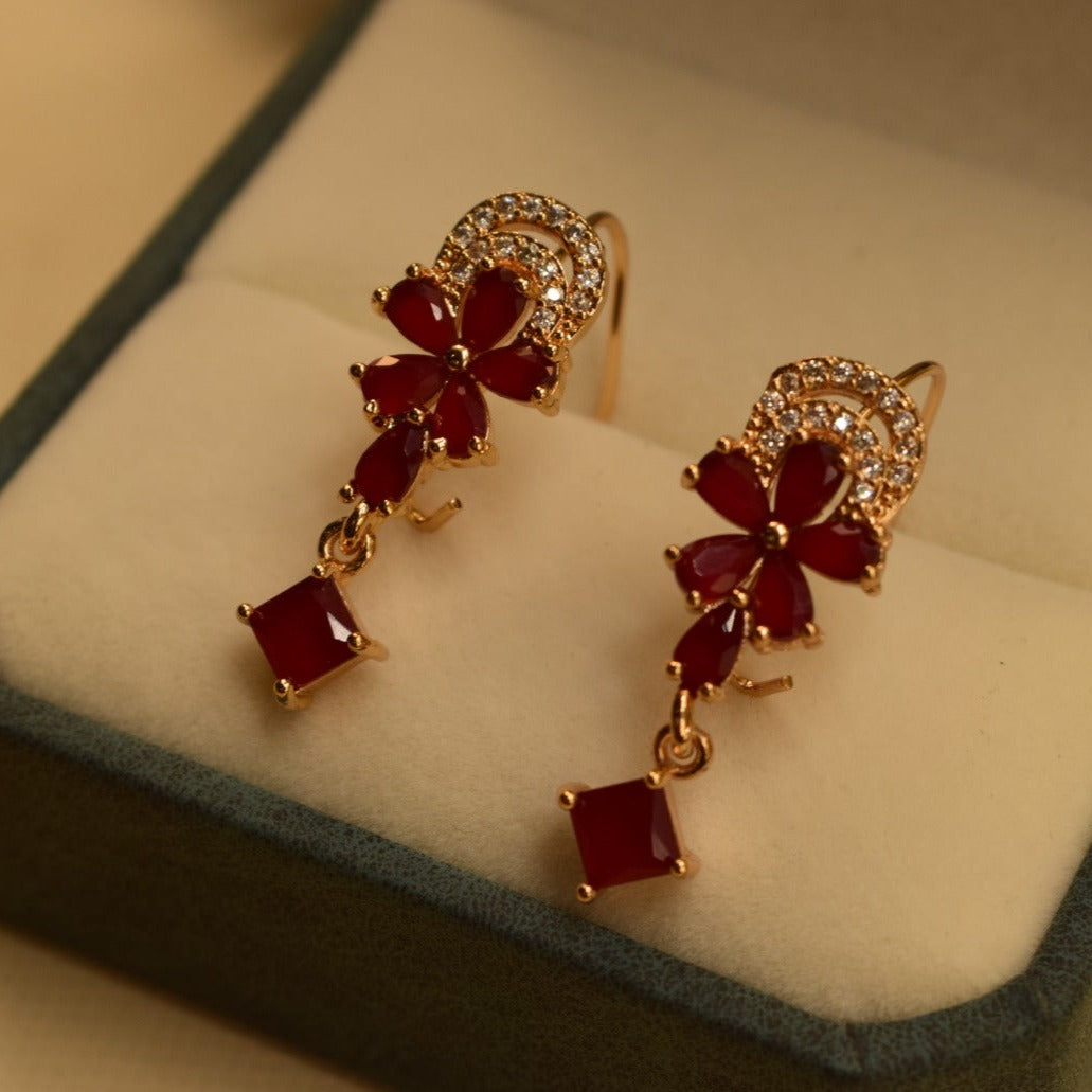 Unique Golden Maroon Stone Earrings For Girls/women.