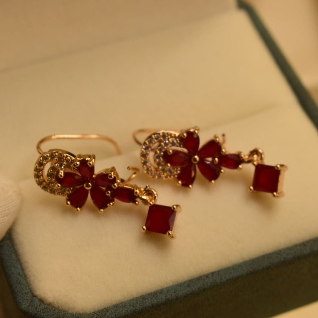 Unique Golden Maroon Stone Earrings For Girls/women.