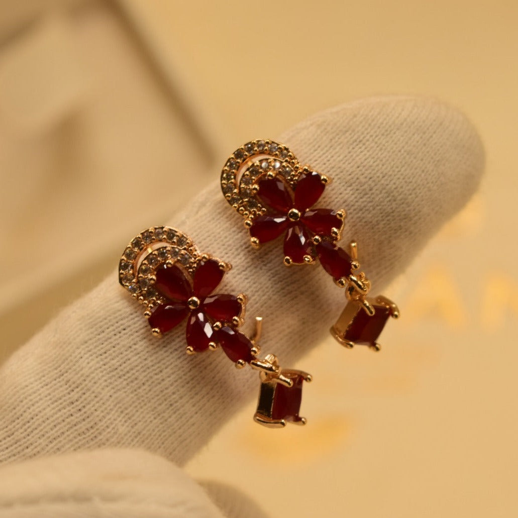 Unique Golden Maroon Stone Earrings For Girls/women.