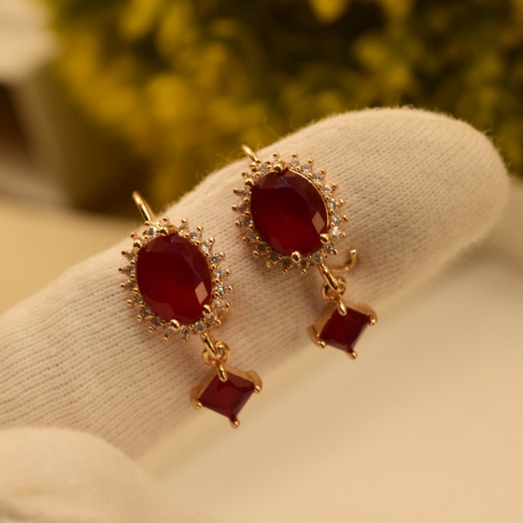 Fancy Golden Maroon Stone Earrings For Girls/women.