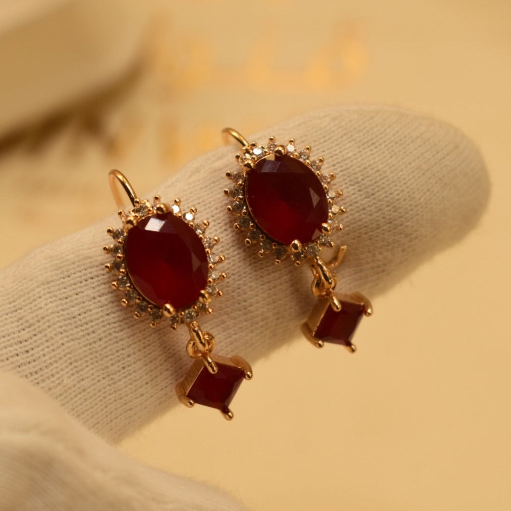 Fancy Golden Maroon Stone Earrings For Girls/women.