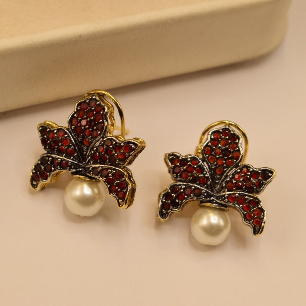 Unique Design Jarao Maroon Stone Pearl Golden Earrings For Girls/women.