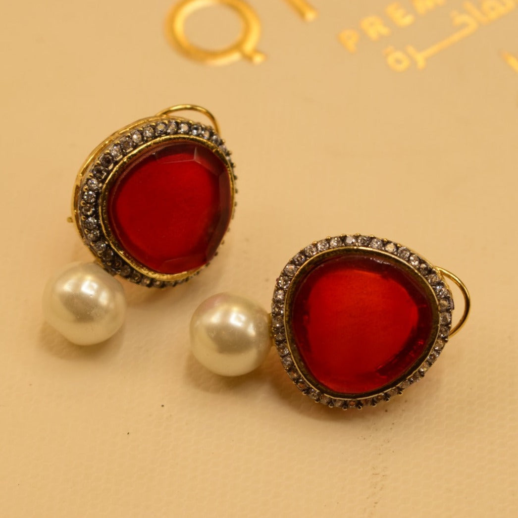 Unique Design Different Colors Stone Gold Plated Pearl Earrings For Girls/women.