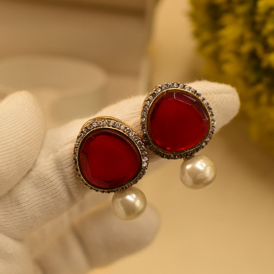 Unique Design Different Colors Stone Gold Plated Pearl Earrings For Girls/women.