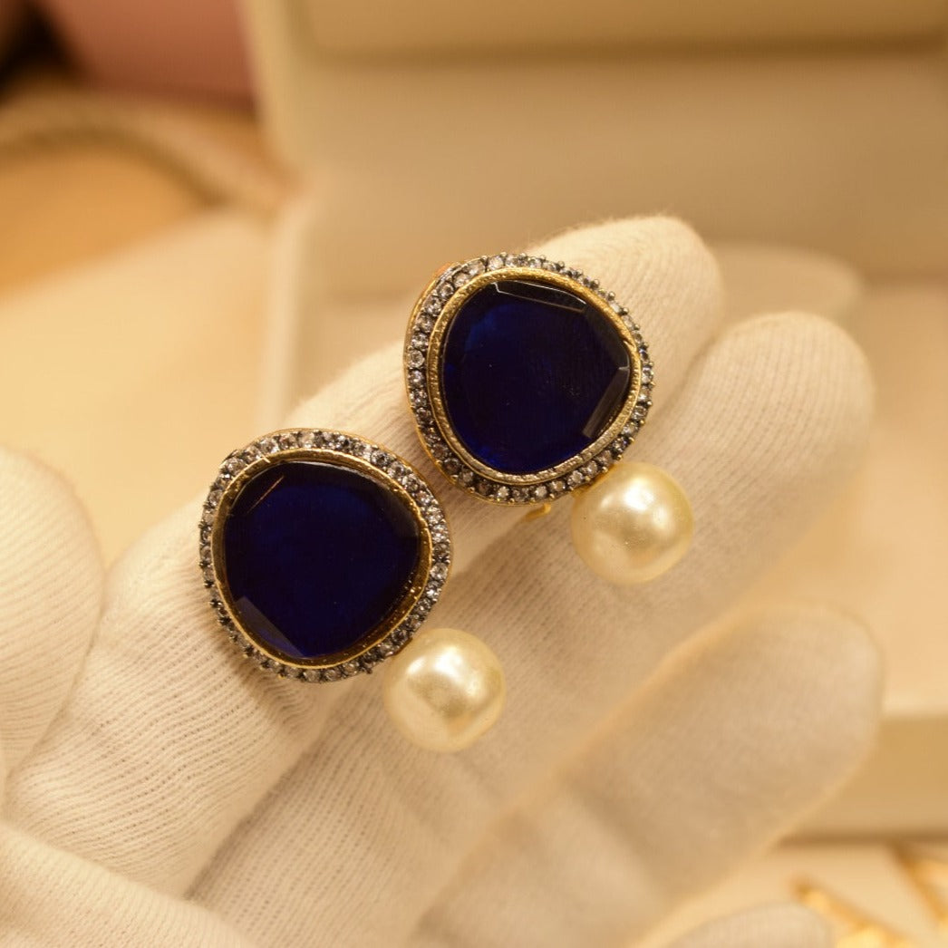 Unique Design Different Colors Stone Gold Plated Pearl Earrings For Girls/women.
