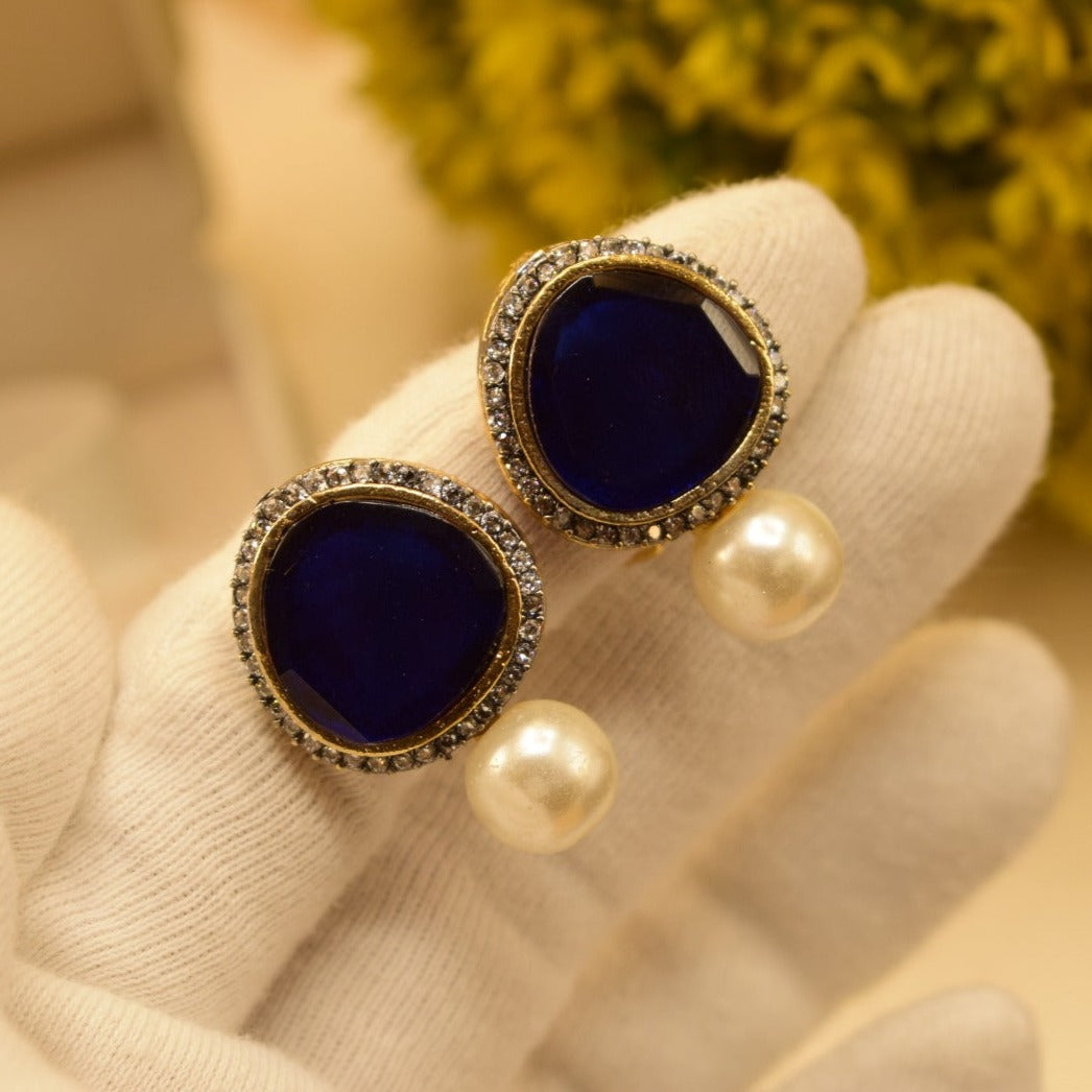 Unique Design Different Colors Stone Gold Plated Pearl Earrings For Girls/women.