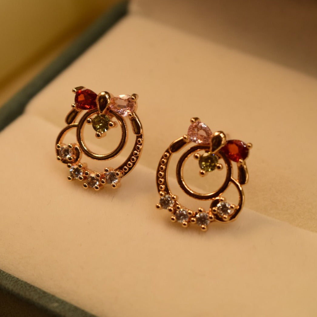 Unique Design Real Stone Gold Plated Tiny Earrings For Girls/women.