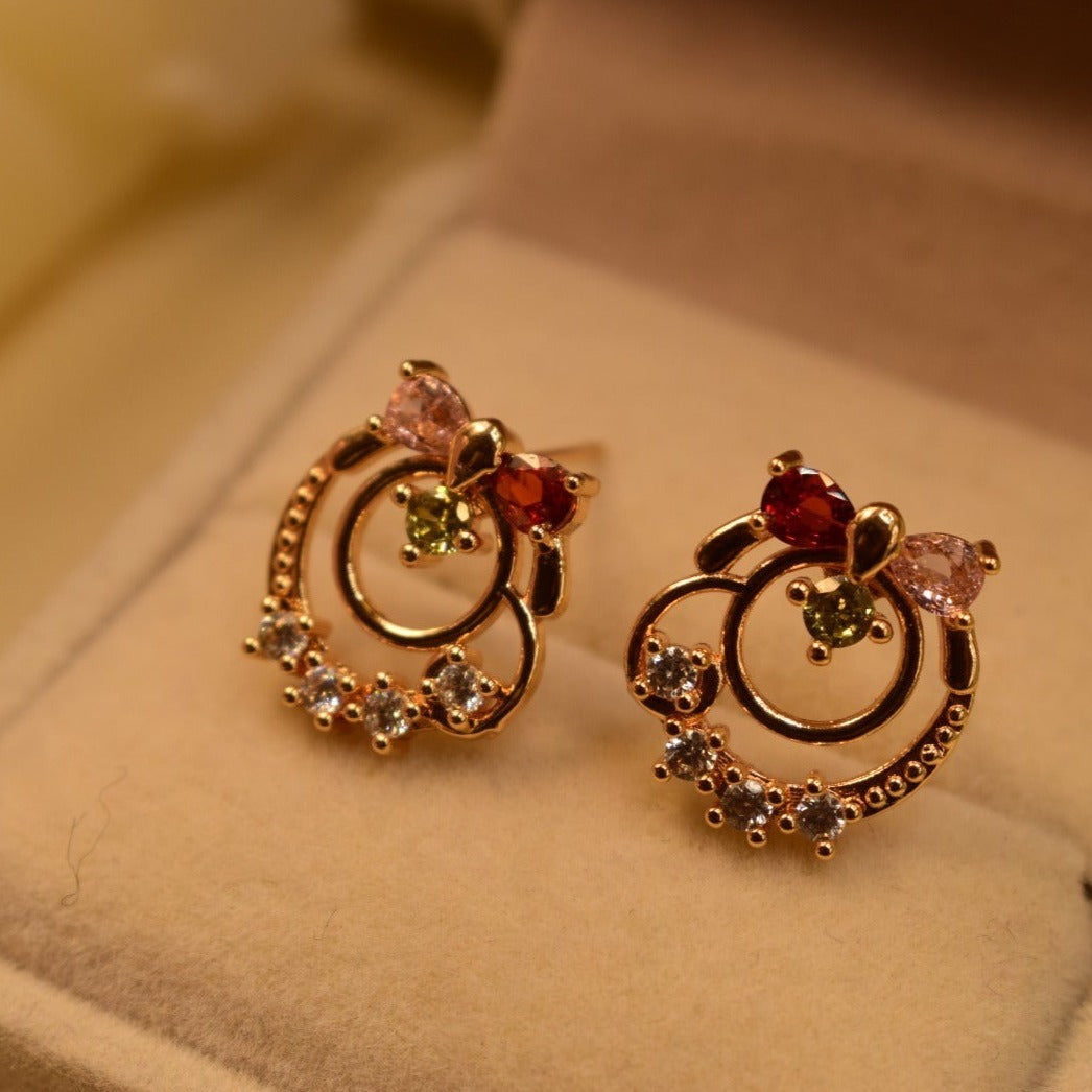 Unique Design Real Stone Gold Plated Tiny Earrings For Girls/women.