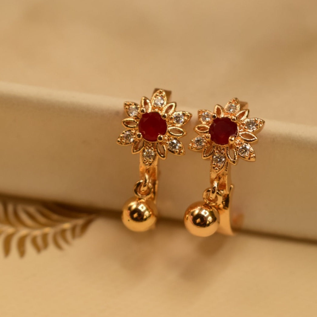 Unique Design Maroon Stone Gold Plated Tiny Earrings For Girls/women.