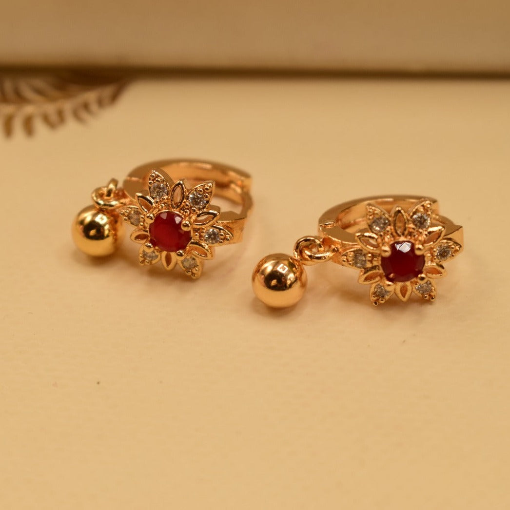 Unique Design Maroon Stone Gold Plated Tiny Earrings For Girls/women.