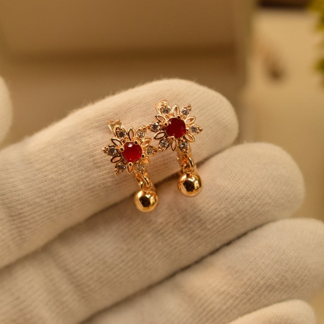 Unique Design Maroon Stone Gold Plated Tiny Earrings For Girls/women.