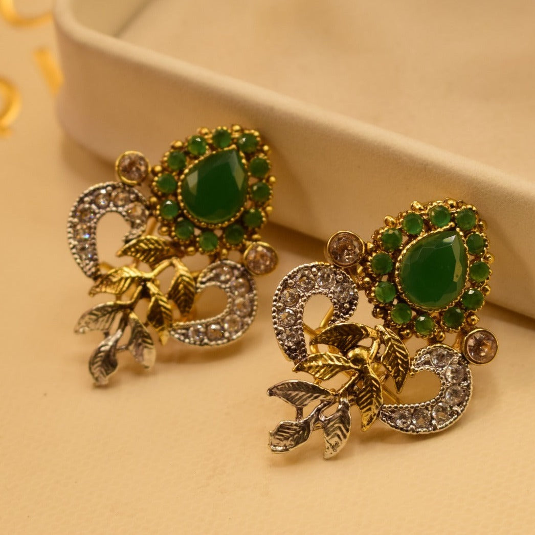 Unique Design Real Green Stone Gold Plated Earrings For Girls/women.
